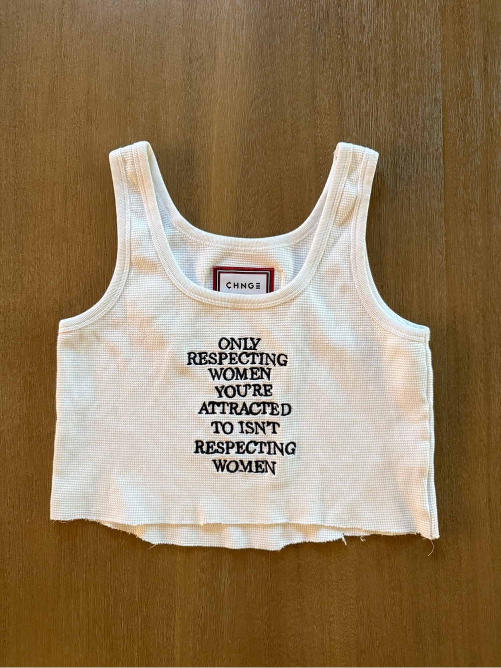 CHNGE Women’s White Cotton Crop Feminism Tank Large